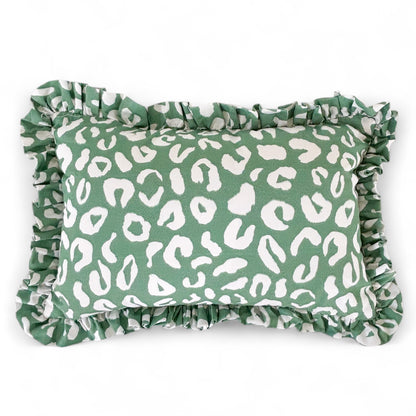 This is the Dog's Spot Green Ruffle Bolster Throw Pillow