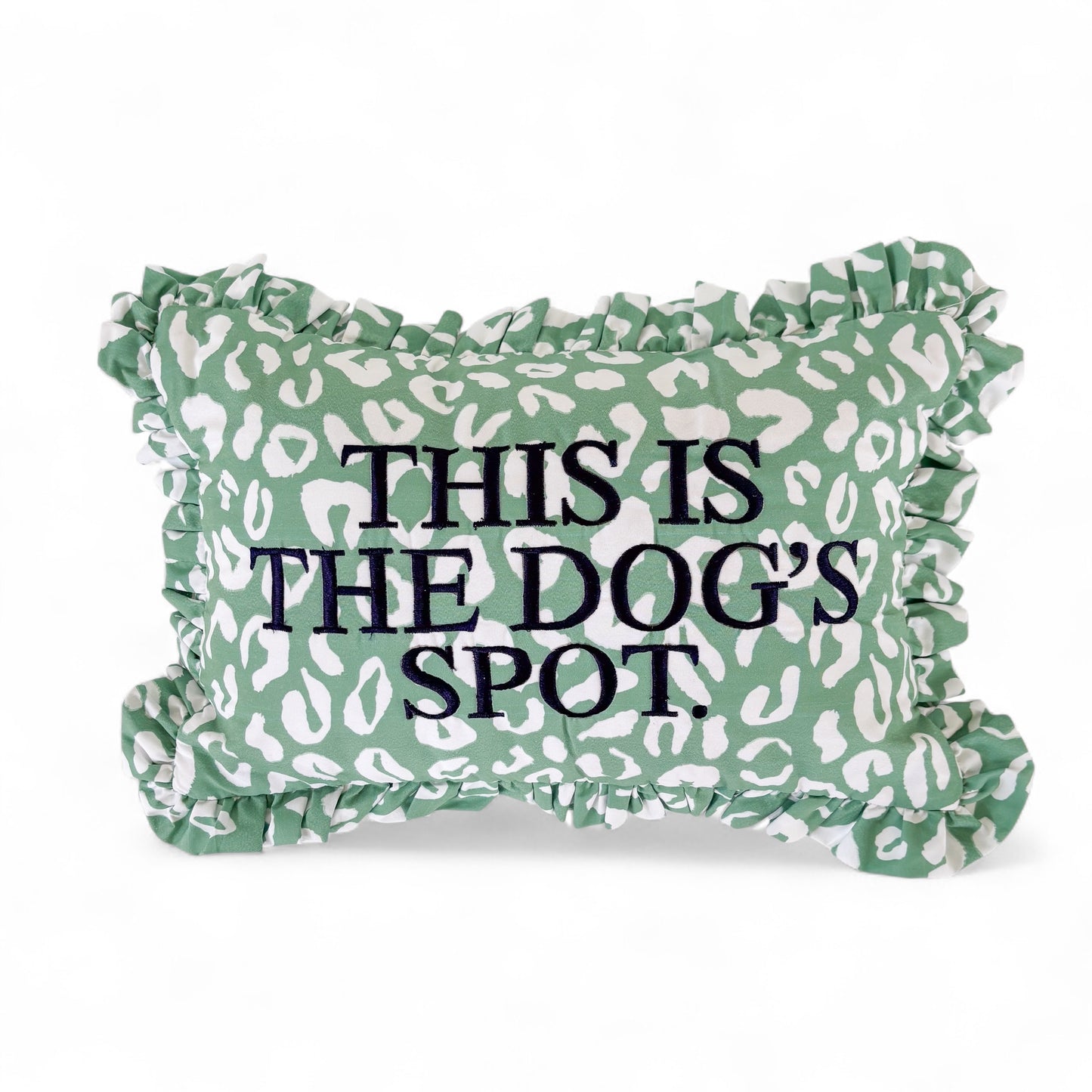 This is the Dog's Spot Green Ruffle Bolster Throw Pillow