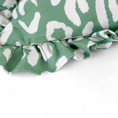 This is the Dog's Spot Green Ruffle Bolster Throw Pillow