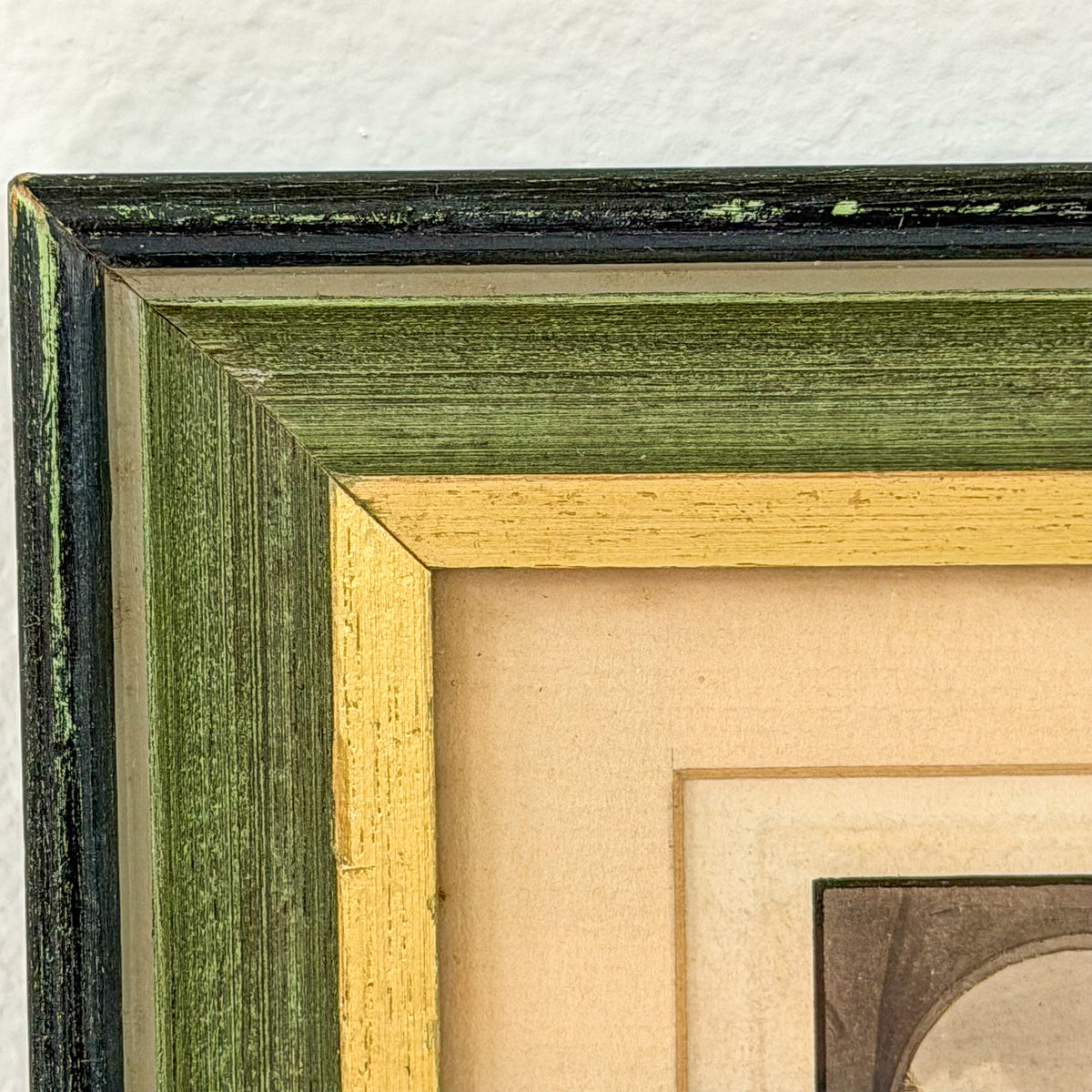 Antique Italian Cloister Print in Green and Gold Frame