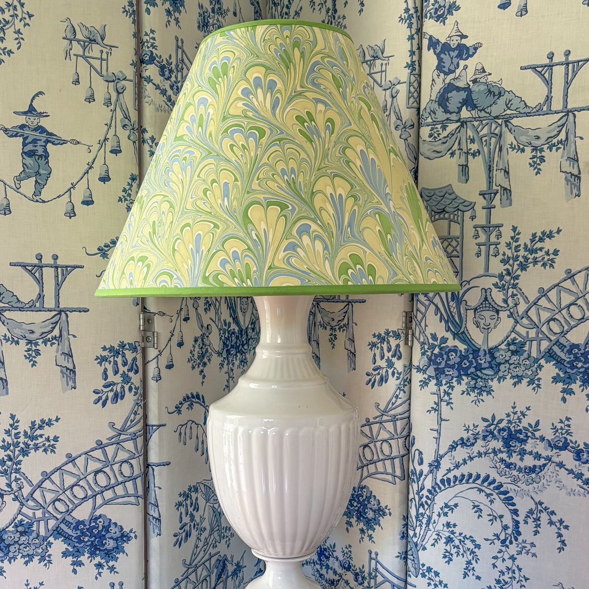 Blue and Green Handcrafted Marbled Empire Lampshade - 16 inch