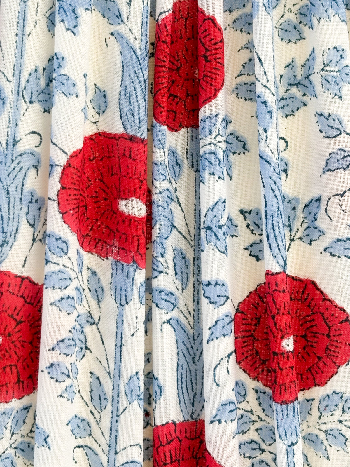 Pleated Floral Scalloped Lampshade in Red, Blue & Ivory