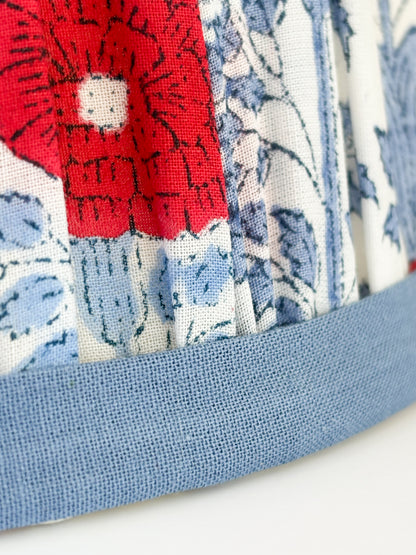Pleated Floral Scalloped Lampshade in Red, Blue & Ivory