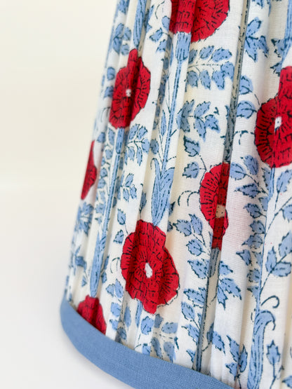Pleated Floral Scalloped Lampshade in Red, Blue & Ivory