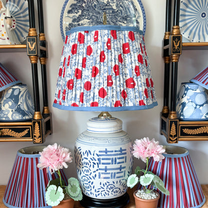 Pleated Floral Scalloped Lampshade in Red, Blue & Ivory
