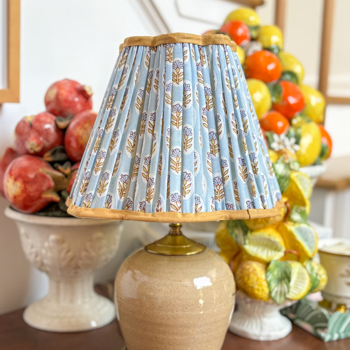 Blue Floral Scalloped Block-Print Empire Lampshade