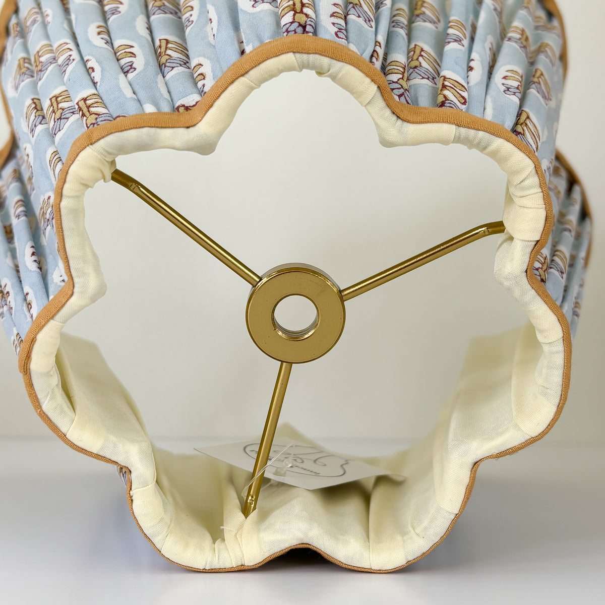 Blue Floral Scalloped Block-Print Empire Lampshade