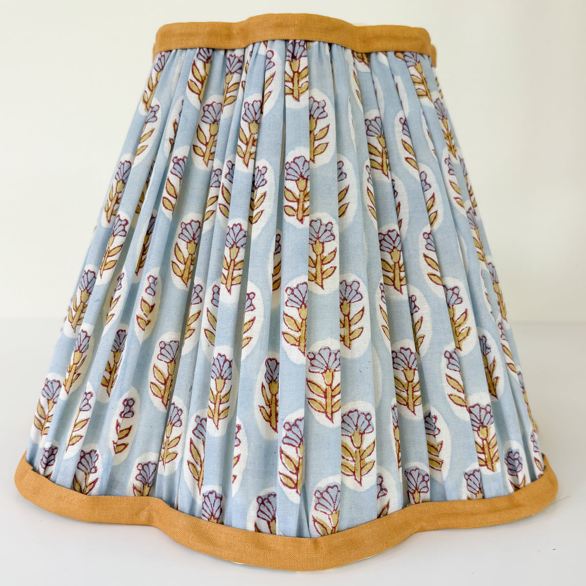 Blue Floral Scalloped Block-Print Empire Lampshade