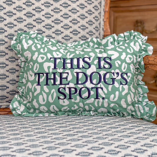 This is the Dog's Spot Green Ruffle Bolster Throw Pillow