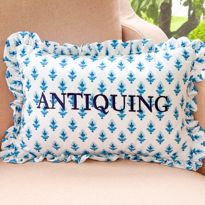 Antiquing Hand Embroidered Floral Throw Pillow