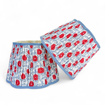 Pleated Floral Scalloped Lampshade in Red, Blue & Ivory