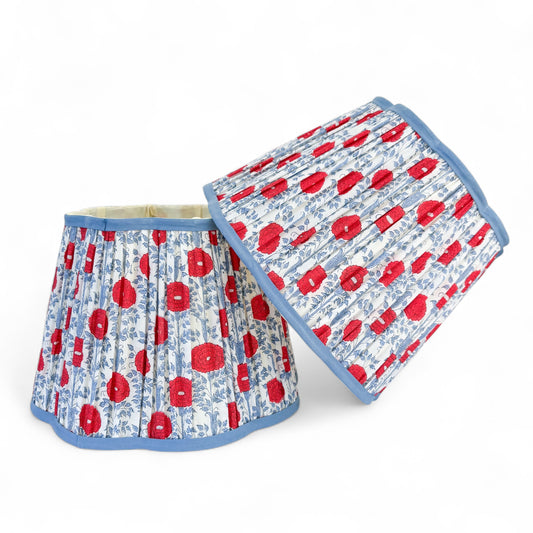 Pleated Floral Scalloped Lampshade in Red, Blue & Ivory