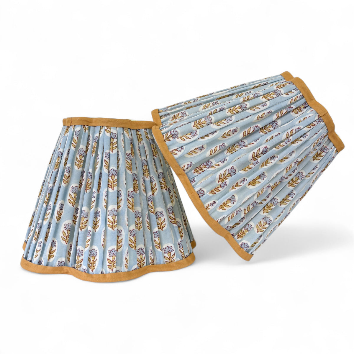 Blue Floral Scalloped Block-Print Empire Lampshade