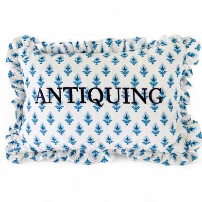 Antiquing Hand Embroidered Floral Throw Pillow