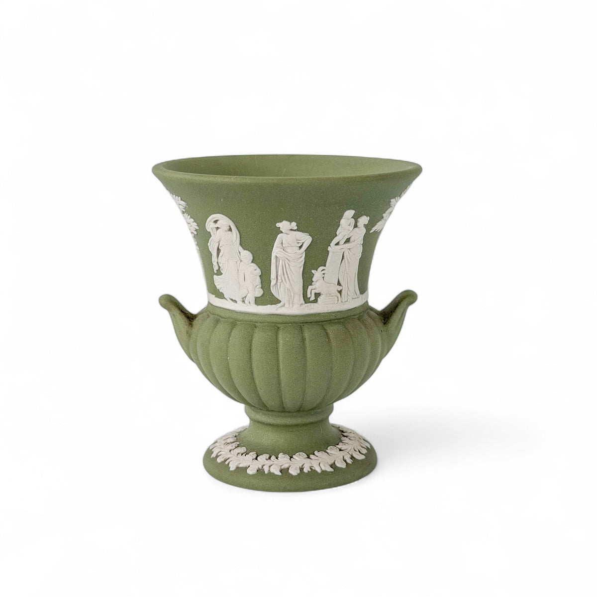Vintage Wedgewood Sage Green Jasperware Urn Vase
