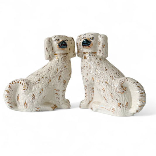 Antique Victorian Staffordshire Spaniel Dogs